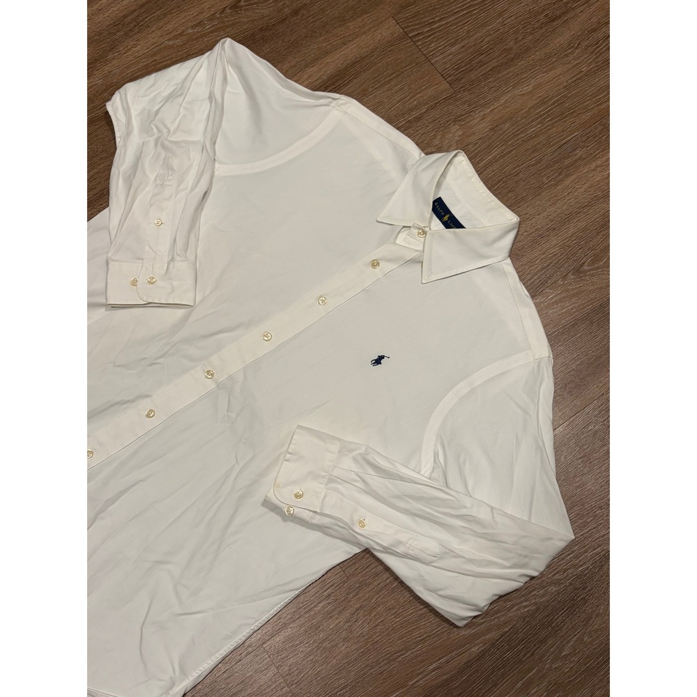 Ralph Lauren Mens White Button Down Shirt Long Sleeve Polo Pony Size 16 32-33